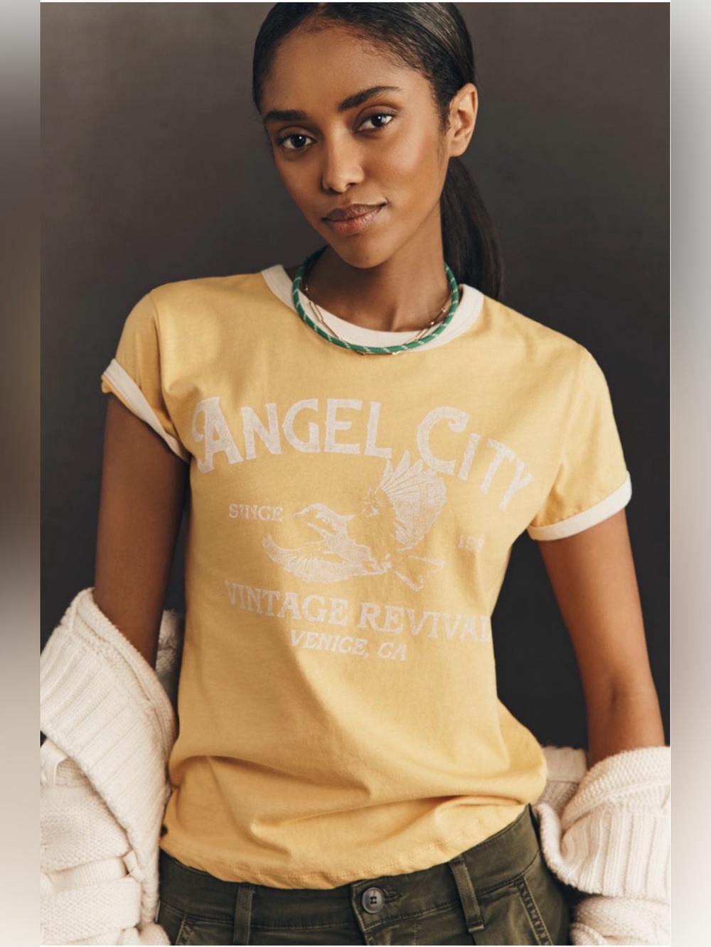 Anthropologie Letluv Angel City Ringer Tee
